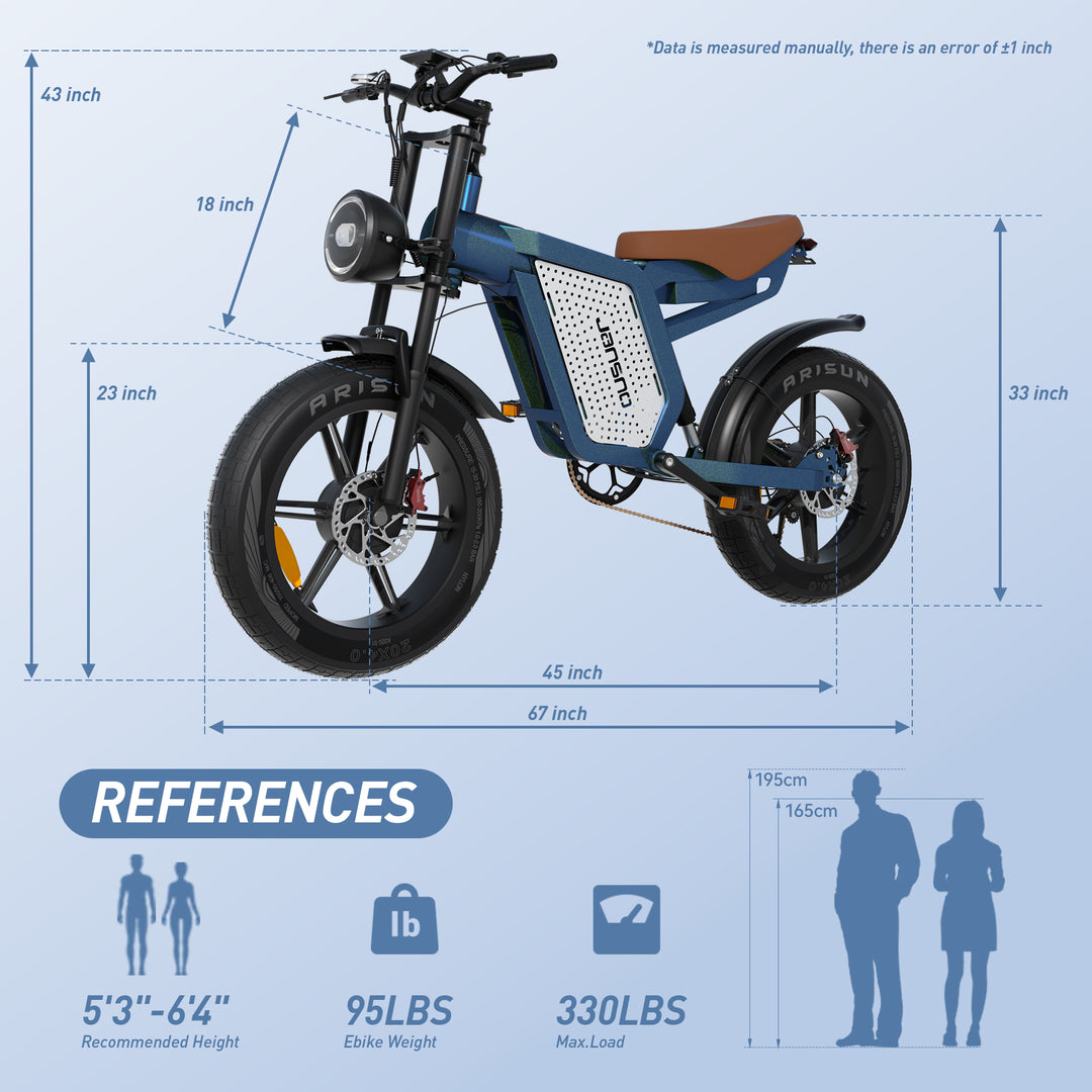 Size of the Jansno X60 electric bicycle
