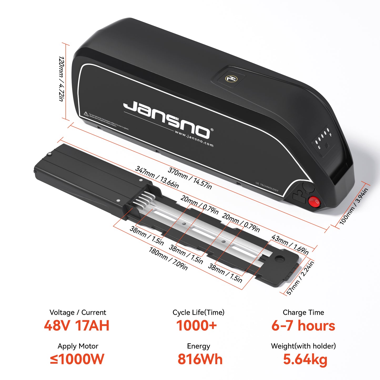 Jansno X50 14Ah/17Ah 48V Battery with Base Electric Bike Battery