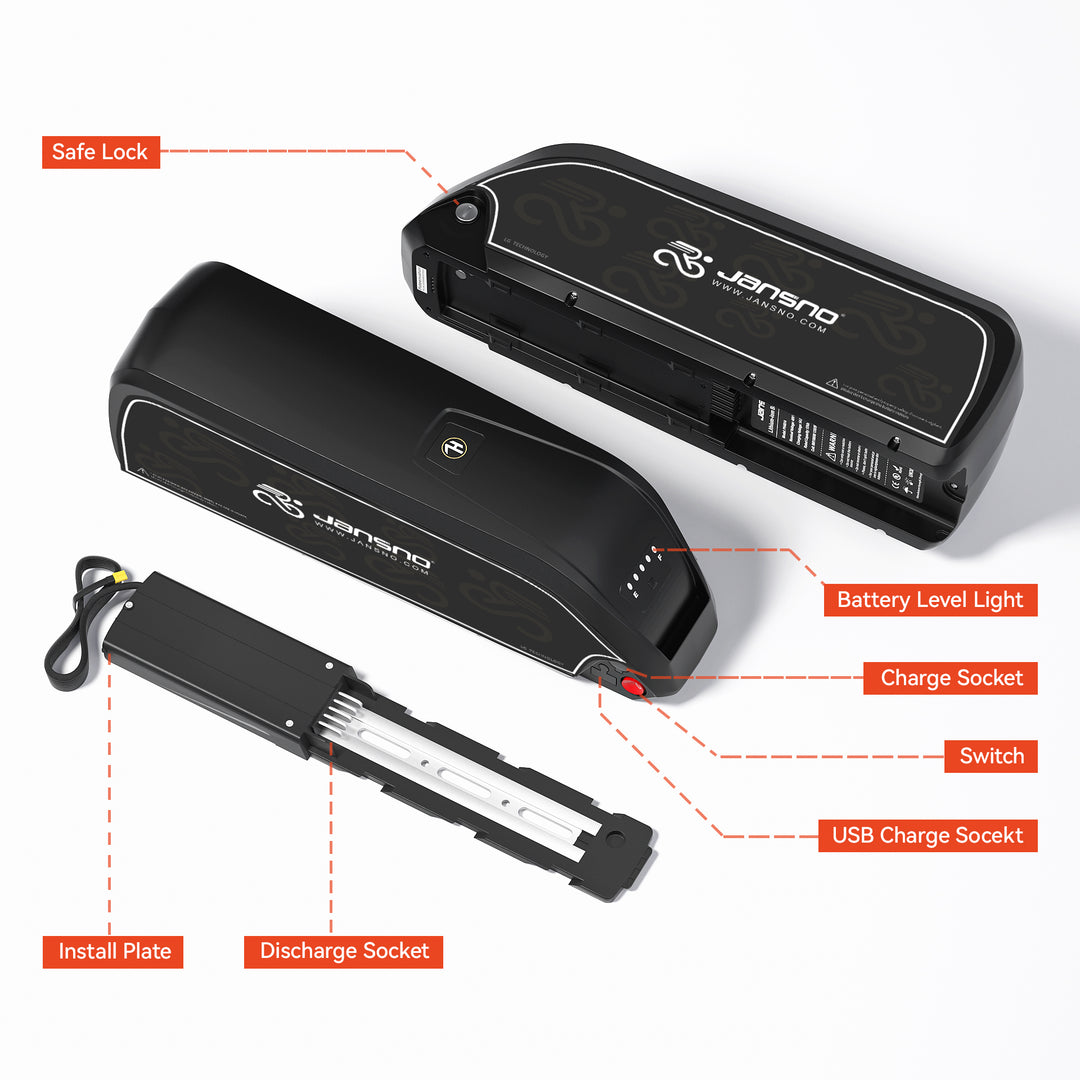 Jansno Battery 14Ah/ 17Ah/ 20Ah/ 23Ah 48V Battery with Base and Charger Electric Bike Battery