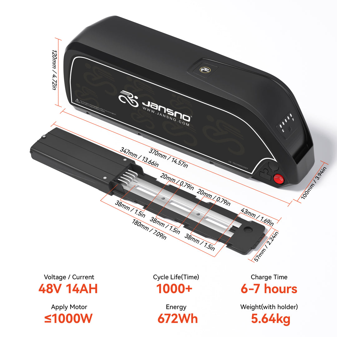 Jansno Battery 14Ah/ 17Ah/ 20Ah/ 23Ah 48V Battery with Base and Charger Electric Bike Battery