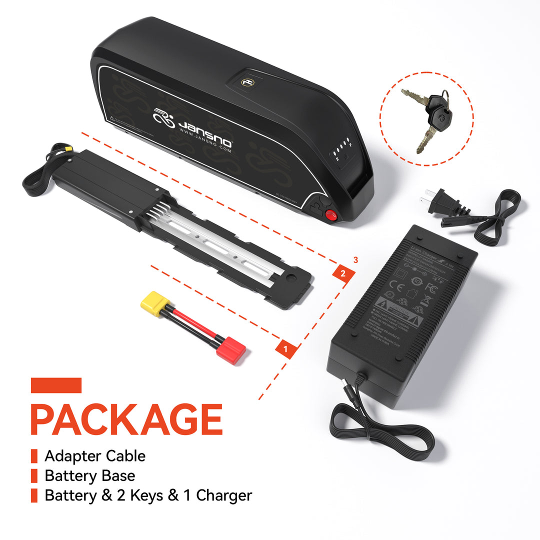 Jansno Battery 14Ah/ 17Ah/ 20Ah/ 23Ah 48V Battery with Base and Charger Electric Bike Battery