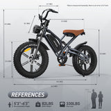 Bicicleta eléctrica JANSNO X50 con neumático ancho de 20"x4.0 para adultos, motor sin escobillas de 750 W, batería extraíble de 48 V 14 Ah, transmisión Shimano de 7 velocidades