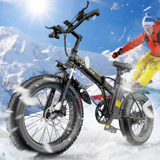 Janobike E20 Electric Bike Adults Folding 20" x 4.0 Snow Tire Electric Bicycle with 1000W Motor 48V 12.8Ah Battery